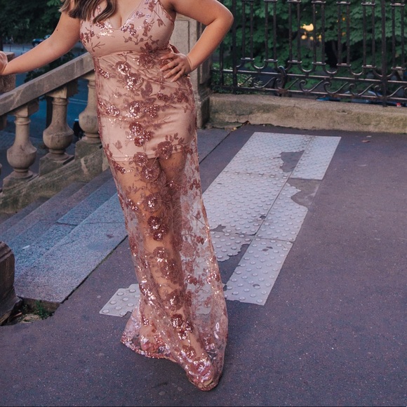 Lace & Sequin Rose Gold Fashion Nova Dress - Picture 2 of 5